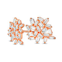Baguette Lab-Created White Sapphire Cluster Stud Earrings in Sterling Silver with 14K Rose Gold Plate