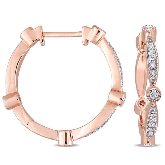 0.33 CT. T.W. Diamond Alternating Vintage-Style Hoop Earrings in 10K Rose Gold