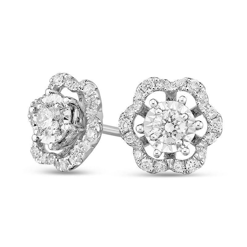 0.25 CT. T.W. Diamond Flower Frame Stud Earrings in 10K White Gold