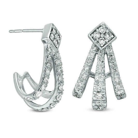 1 CT. T.W. Diamond Fan J-Hoop Earrings in 10K White Gold