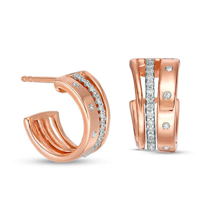 0.25 CT. T.W. Diamond Triple Row Split J-Hoop Earrings in 10K Rose Gold