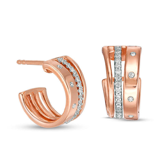 0.25 CT. T.W. Diamond Triple Row Split J-Hoop Earrings in 10K Rose Gold