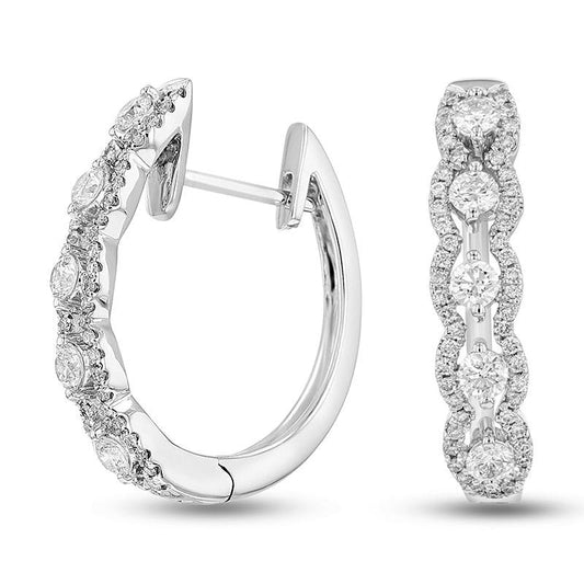 0.88 CT. T.W. Diamond Scallop Hoop Earrings in 14K White Gold (G/SI2)