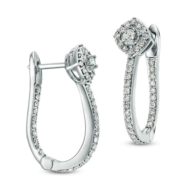 1 CT. T.W. Diamond Tilted Square Frame Inside-Out Hoop Earrings in 10K White Gold