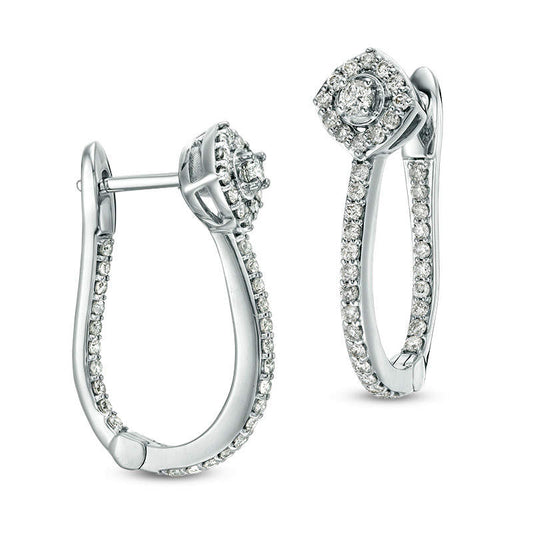1 CT. T.W. Diamond Tilted Square Frame Inside-Out Hoop Earrings in 10K White Gold