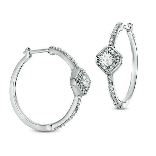 0.75 CT. T.W. Diamond Tilted Square on Hoop Earrings in 10K White Gold