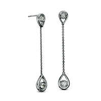 Bezel-Set Lab-Created White Sapphire Open Teardrop Frame Linear Drop Earrings in Sterling Silver