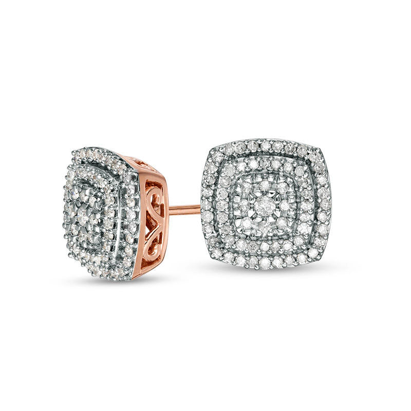 0.38 CT. T.W. Composite Diamond Double Cushion Frame Stud Earrings in 10K Rose Gold