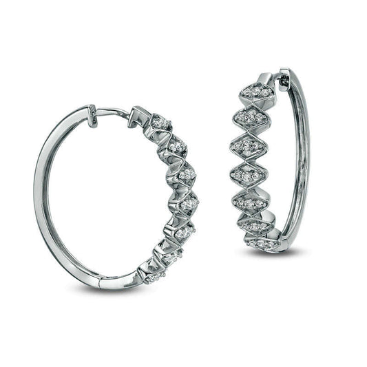 0.33 CT. T.W. Diamond Zig-Zag Retro-Style Hoop Earrings in 14K White Gold