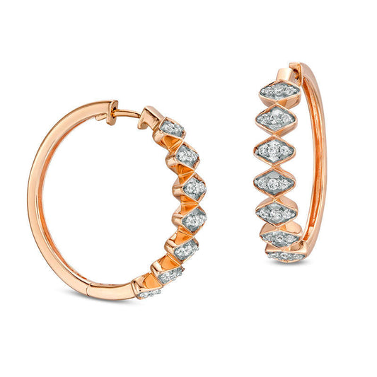 0.33 CT. T.W. Diamond Zig-Zag Retro-Style Hoop Earrings in 14K Rose Gold