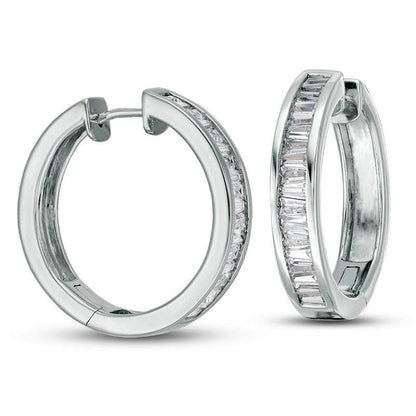 1.5 CT. T.W. Baguette Diamond Hoop Earrings in 14K White Gold