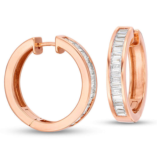 1.5 CT. T.W. Baguette Diamond Hoop Earrings in 14K Rose Gold