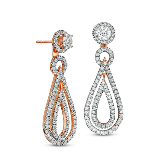 1 CT. T.W. Diamond Frame and Double Open Teardrop Earring Jackets in 14K Rose Gold