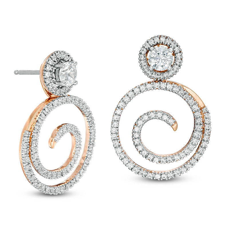 1 CT. T.W. Diamond Frame and Swirl Drop Earring Jackets in 14K Rose Gold
