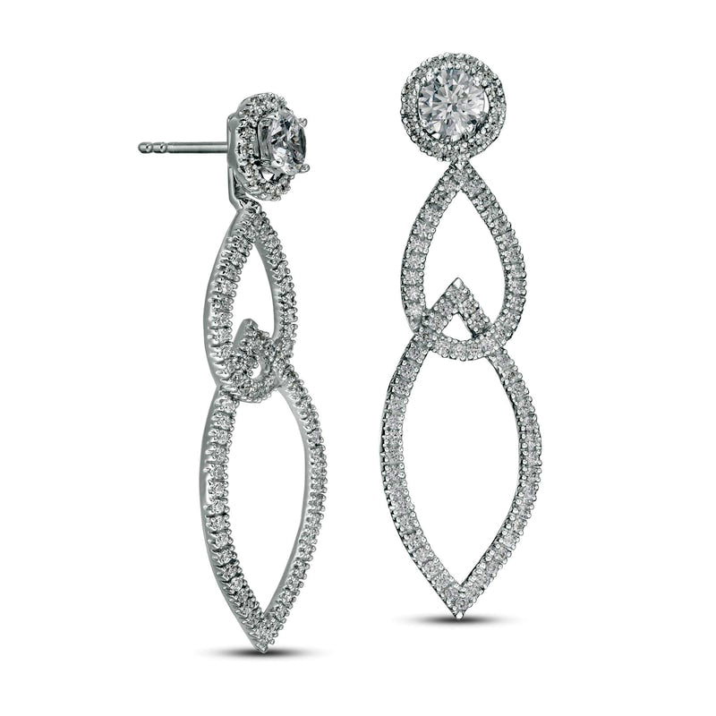 1 CT. T.W. Diamond Frame and Interlocking Geometric Drop Earring Jackets in 14K White Gold