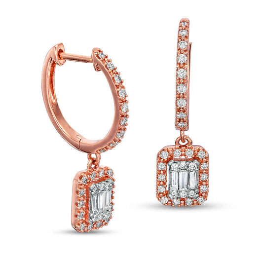 0.5 CT. T.W. Composite Diamond Rectangular Frame Hoop Drop Earrings in 10K Rose Gold