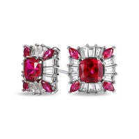 6.0mm Cushion-Cut Lab-Created Ruby and White Sapphire Stud Earrings in Sterling Silver