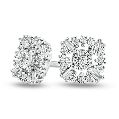 0.1 CT. T.W. Diamond Art Deco Cushion Frame Stud Earrings in 10K White Gold