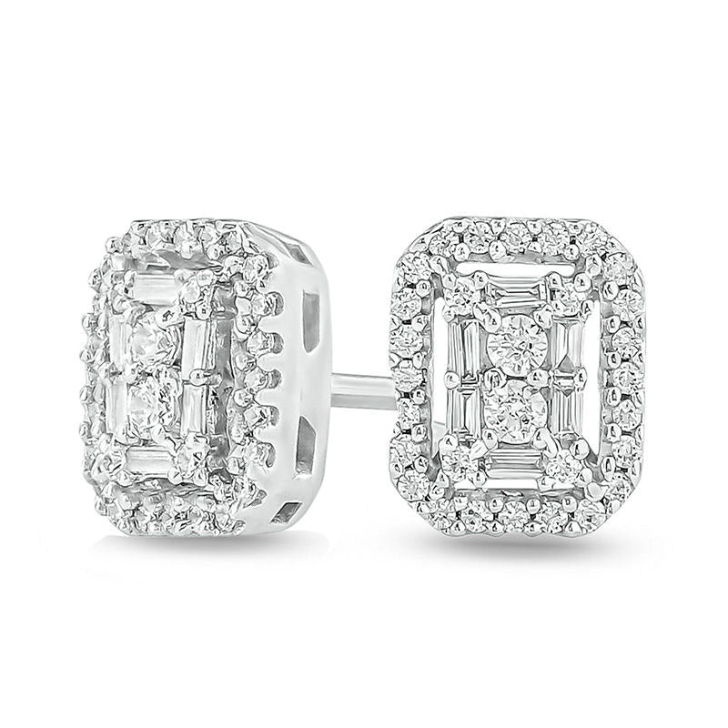 0.33 CT. T.W. Composite Diamond Art Deco Rectangle Frame Stud Earrings in 10K White Gold