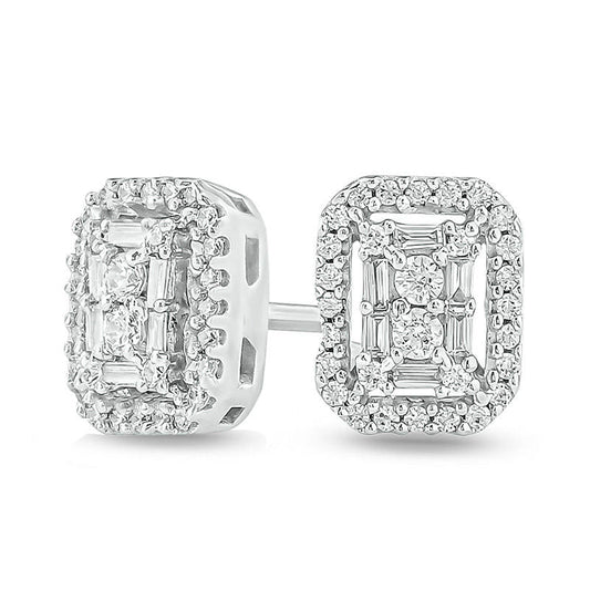 0.33 CT. T.W. Composite Diamond Art Deco Rectangle Frame Stud Earrings in 10K White Gold