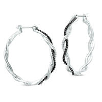 0.5 CT. T.W. Enhanced Black and White Diamond Twist Hoop Earrings in Sterling Silver