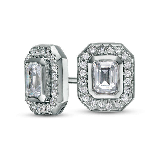 0.5 CT. T.W. Certified Emerald-Cut Diamond Octagon Frame Stud Earrings in 14K White Gold (I/I1)