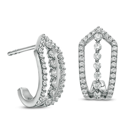 0.5 CT. T.W. Diamond Linear Drop and Arrow J-Hoop Earrings in 10K White Gold