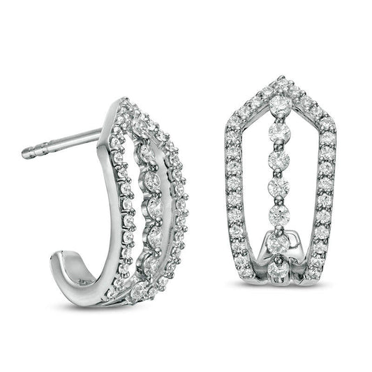 0.5 CT. T.W. Diamond Linear Drop and Arrow J-Hoop Earrings in 10K White Gold