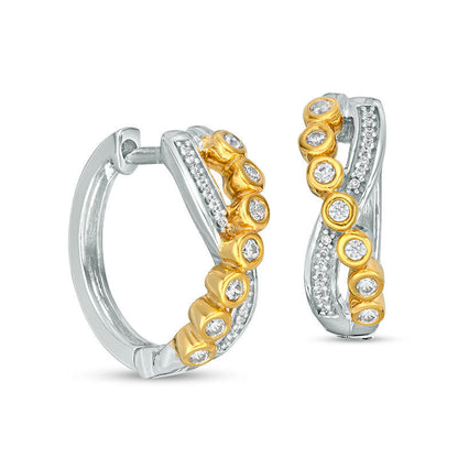 0.2 CT. T.W. Diamond Bezel-Set Crossover Hoop Earrings in 10K Two-Tone Gold