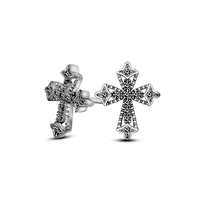 0.1 CT. T.W. Diamond Ornate Vintage-Style Cross Stud Earrings in Sterling Silver