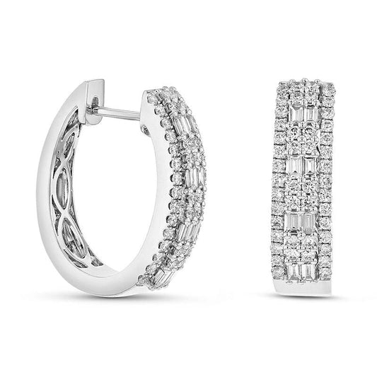 0.88 CT. T.W. Baguette and Round Diamond Multi-Row Hoop Earrings in 18K White Gold (H/SI2)