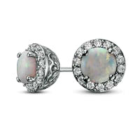 6.0mm Lab-Created Opal and White Sapphire Frame Stud Earrings in Sterling Silver