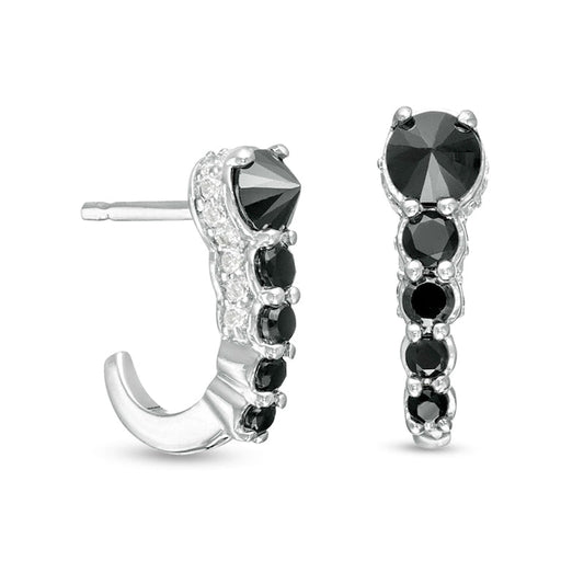 0.38 CT. T.W. Enhanced Black and White Diamond J-Hoop Earrings in 10K White Gold