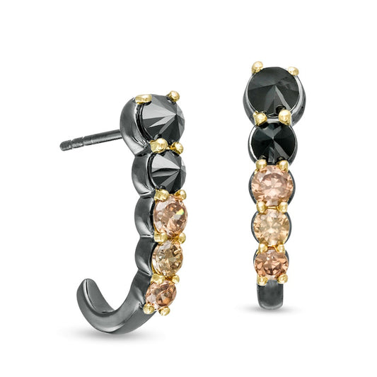 1 CT. T.W. Enhanced Black and Champagne Diamond J-Hoop Earrings in 10K Gold with Black Rhodium