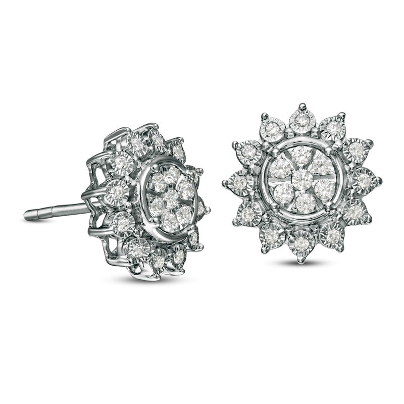 0.33 CT. T.W. Composite Diamond Sunflower Stud Earrings in 14K White Gold