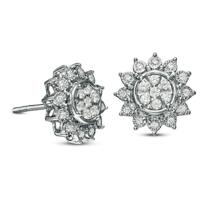 0.33 CT. T.W. Composite Diamond Sunflower Stud Earrings in 14K White Gold
