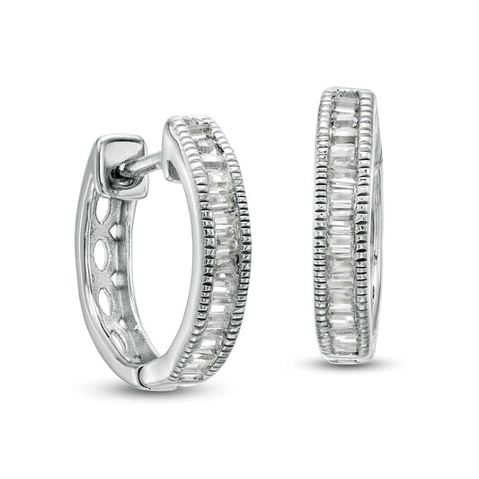 0.25 CT. T.W. Baguette Diamond Vintage-Style Hoop Earrings in 10K White Gold