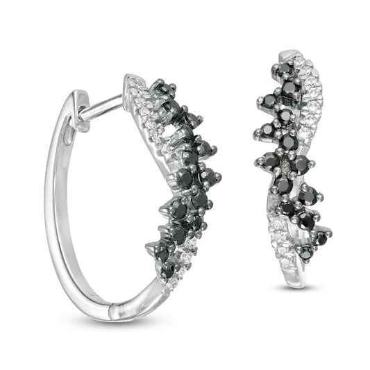 0.5 CT. T.W. Enhanced Black and White Diamond Scatter Twist Hoop Earrings in 10K White Gold