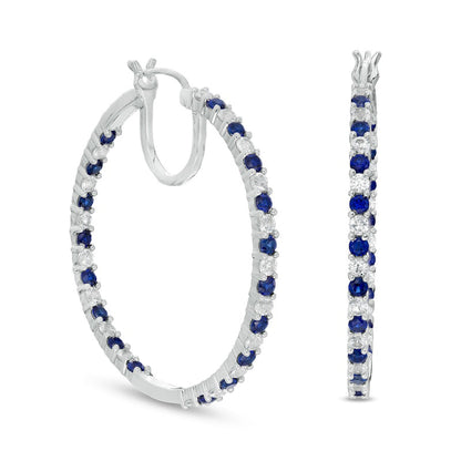 Alternating Lab-Created Blue and White Sapphire Inside-Out Hoop Earrings in Sterling Silver