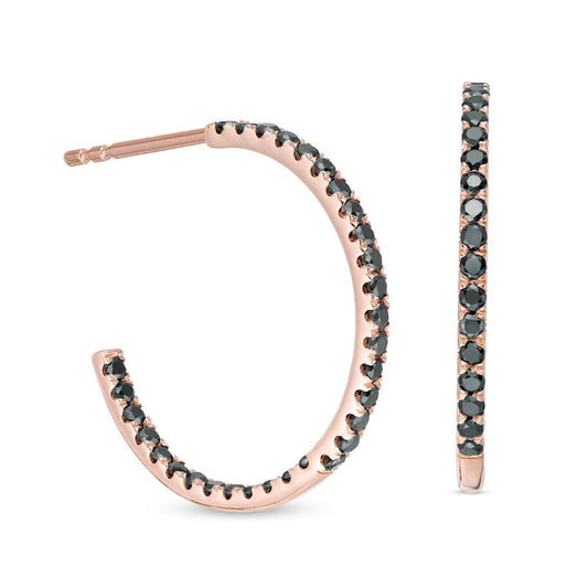 0.5 CT. T.W. Enhanced Black Diamond Inside-Out Hoop Earrings in 10K Rose Gold