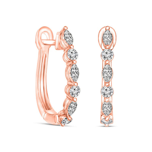 0.38 CT. T.W. Marquise and Round Diamond Alternating Hoop Earrings in 10K Rose Gold