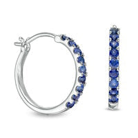 Lab-Created Blue Sapphire Hoop Earrings in Sterling Silver