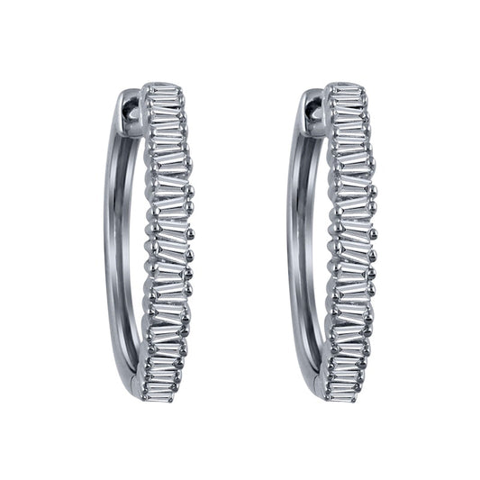 0.33 CT. T.W. Baguette Diamond Row Hoop Earrings in 10K White Gold