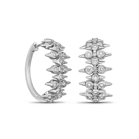 1 CT. T.W. Diamond Spikes Oval Hoop Earrings in 10K White Gold