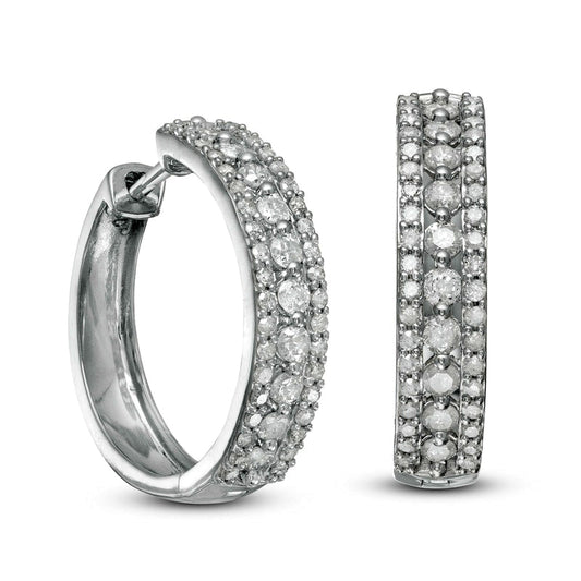 1 CT. T.W. Diamond Triple Row Hoop Earrings in 10K White Gold
