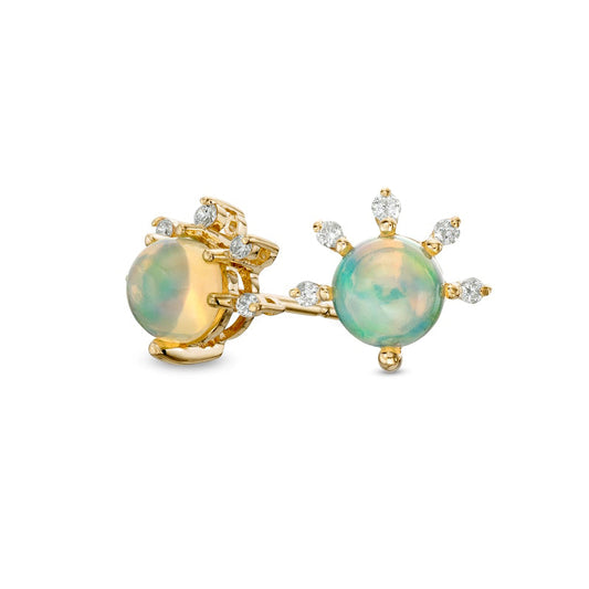 Opal and 0.05 CT. T.W. Diamond Sun Stud Earrings in 10K Gold