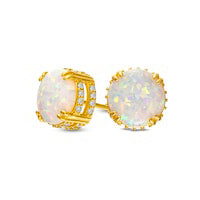 8.0mm Lab-Created Opal and White Lab-Created Sapphire Double Row Outer Edge Stud Earrings in 18K Gold Over Silver