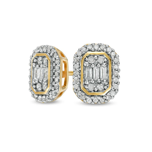 0.33 CT. T.W. Composite Diamond Elongated Octagon Frame Stud Earrings in 10K Gold