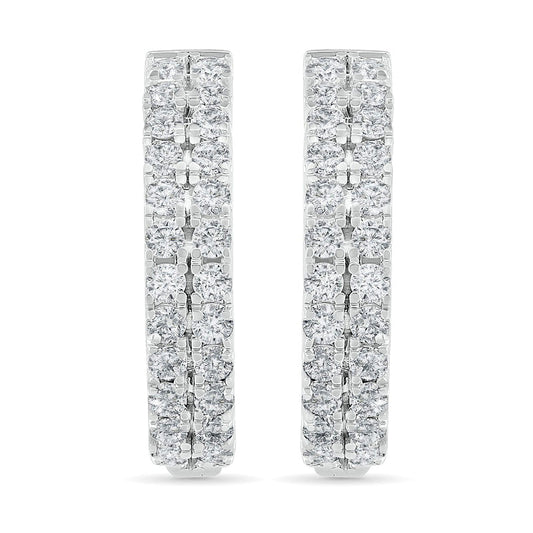 0.5 CT. T.W. Diamond Double Row Hoop Earrings in 10K White Gold