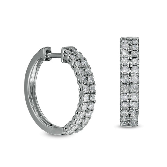 1 CT. T.W. Diamond Double Row Hoop Earrings in 10K White Gold